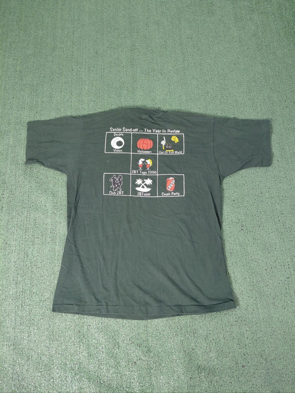 Vintage 1996 ZBT Senior Toga Party "The Year In Review" 90's Dark Green T Shirt